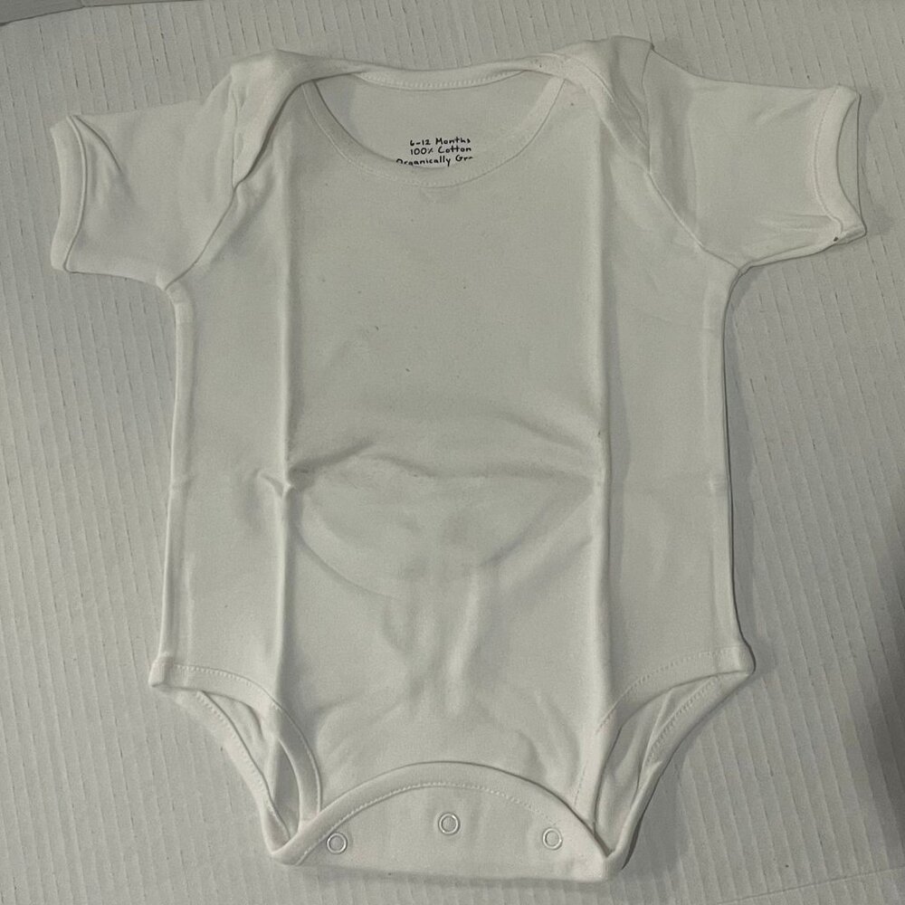 100% Cotton Baby Unisex Size 6-12 Months Short Sleeve White Bodysuit  5-Pack